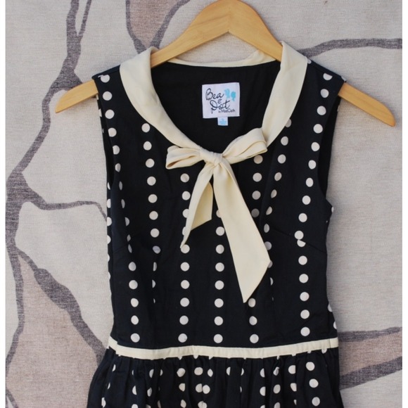 BEA & DOT ModCloth Dress Black Polka Dot Retro Sleeveless Size Small - Picture 2 of 7